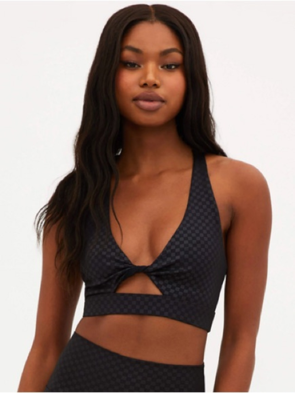 Beach Riot Twist Top in Black Embossed Check